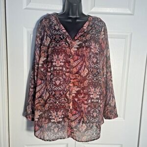 Soft Surroundings Shirt Women Large Multicolor Tasha Sheer Blouse Cami Fairycore